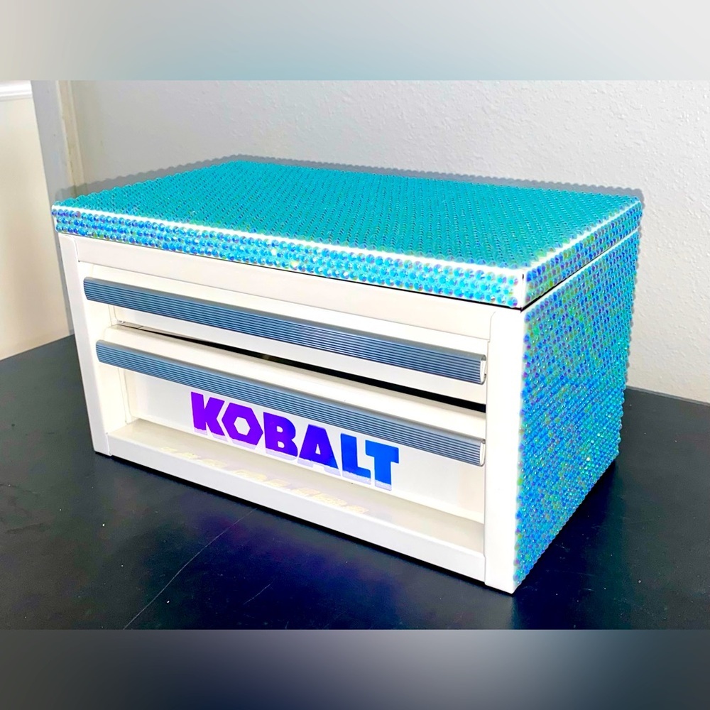 Custom Aqua Bejeweled VIRAL Kobalt Mini Toolbox Holographic Logo